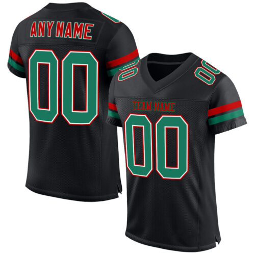 Black0556 Custom Black Kelly Green-Red Mesh Authentic Football Jersey