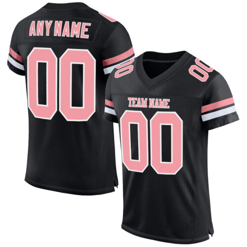 Black0854 Custom Black Medium Pink-White Mesh Authentic Football Jersey