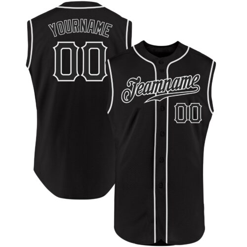 Black0876 Custom Black Black-White Authentic Sleeveless Baseball Jersey
