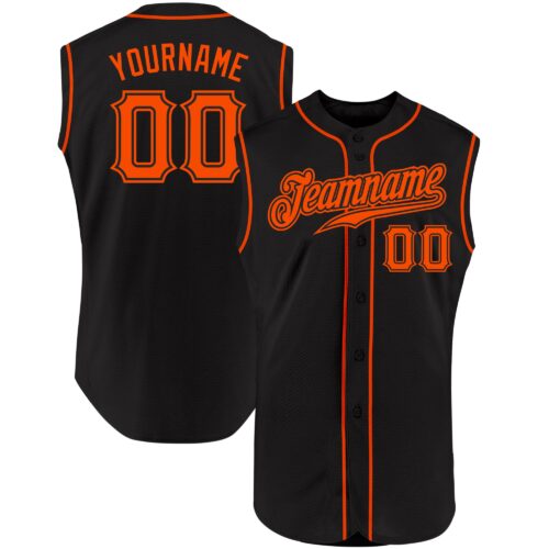 Black0879 Custom Black Orange Authentic Sleeveless Baseball Jersey