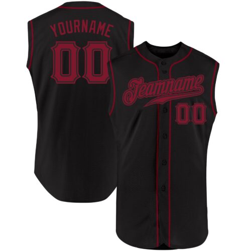Black0887 Custom Black Crimson Authentic Sleeveless Baseball Jersey
