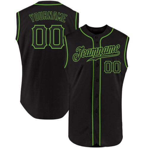 Black0889 Custom Black Black-Neon Green Authentic Sleeveless Baseball Jersey