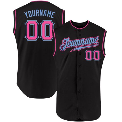 Black0893 Custom Black Pink-Light Blue Authentic Sleeveless Baseball Jersey