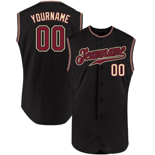 Black0906 Custom Black Crimson-City Cream Authentic Sleeveless Baseball Jersey