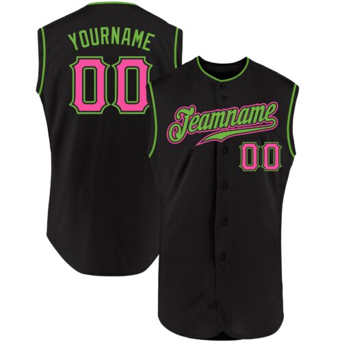 Black0909 Custom Black Pink-Neon Green Authentic Sleeveless Baseball Jersey