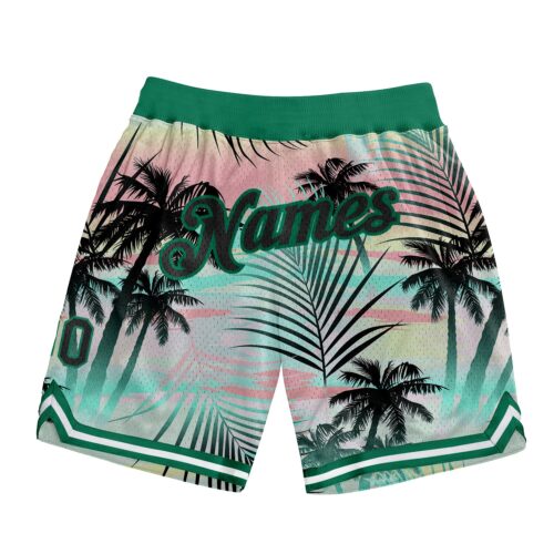 Black0918 Custom Black Black-Kelly Green 3D Pattern Design Tropical Palm Leaves Authentic Basketball Shorts