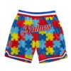Custom Black Red-Royal 3D Pattern Design Autism Supporter Awareness Puzzle Pieces Authentic Basketball Shorts