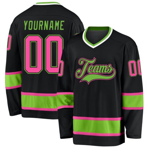 Black0925 Custom Black Pink-Neon Green Hockey Jersey