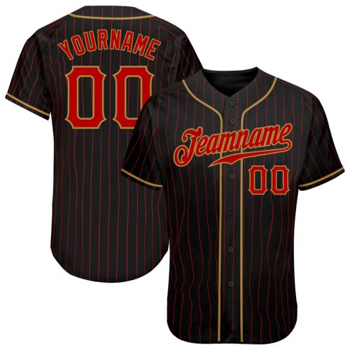 Black0926 Custom Black Red Pinstripe Red-Old Gold Authentic Baseball Jersey
