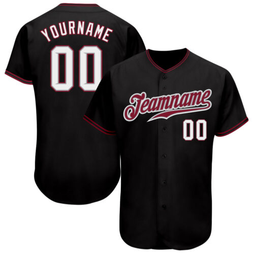 Black0927 Custom Black White-Crimson Authentic Baseball Jersey