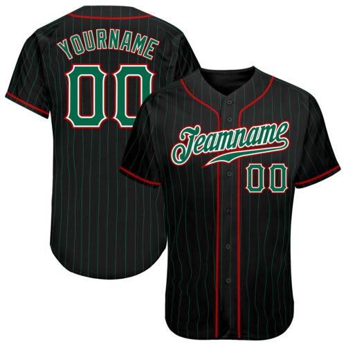 Black0951 Custom Black Kelly Green Pinstripe Kelly Green-Red Authentic Baseball Jersey