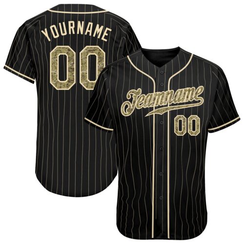 Black0954 Custom Black Cream Pinstripe Camo-Cream Authentic Baseball Jersey