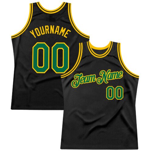 Black0956 Custom Black Kelly Green-Gold Authentic Throwback Basketball Jersey