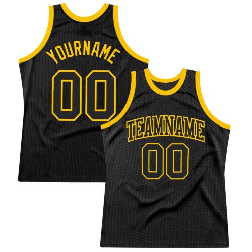 Black0975 Custom Black Black-Gold Authentic Throwback Basketball Jersey