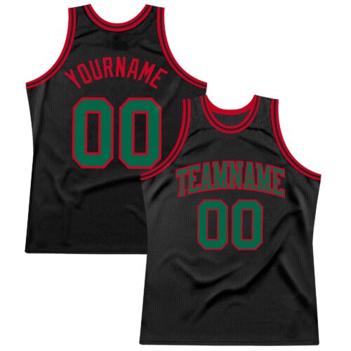 Black0991 Custom Black Kelly Green-Red Authentic Throwback Basketball Jersey