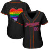 Custom Black Purple-Orange Rainbow Colored Heart For World Pride LGBT Authentic Baseball Jersey