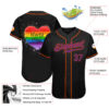 Custom Black Purple-Orange Rainbow Colored Heart For World Pride LGBT Authentic Baseball Jersey