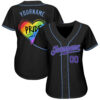 Custom Black Purple-Light Blue Rainbow Colored Heart For Pride Love Is Love LGBT Authentic Baseball Jersey