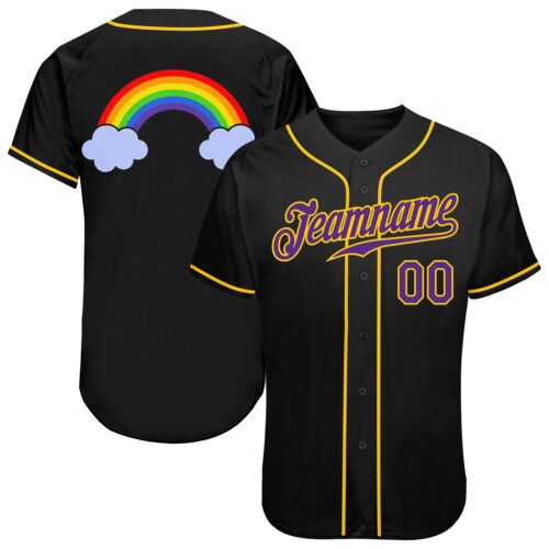 Black1000 Custom Black Purple-Gold Rainbow For Pride LGBT Authentic Baseball Jersey