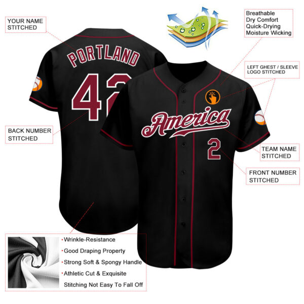Custom Black Crimson-White Authentic Baseball Jersey