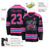 Custom Black Pink-Light Blue Hockey Jersey