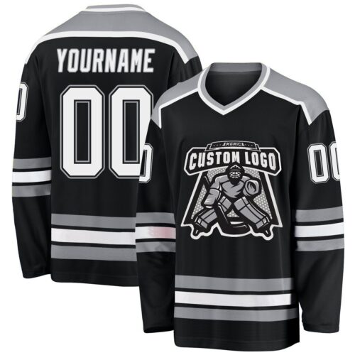 Black1026 Custom Black White-Gray Hockey Jersey
