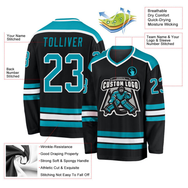 Custom Black Teal-White Hockey Jersey