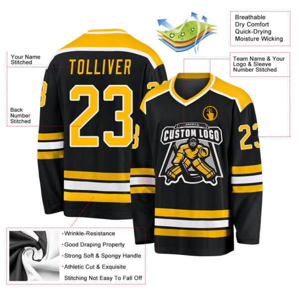 Custom Black Gold-White Hockey Jersey