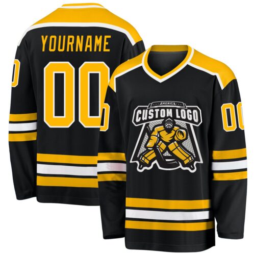 Black1034 Custom Black Gold-White Hockey Jersey