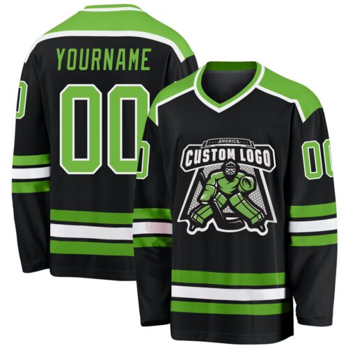 Black1036 Custom Black Neon Green-White Hockey Jersey
