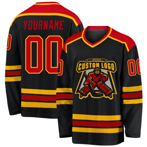 Black1038 Custom Black Red-Gold Hockey Jersey