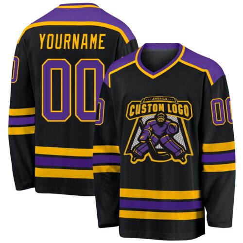 Black1039 Custom Black Purple-Gold Hockey Jersey