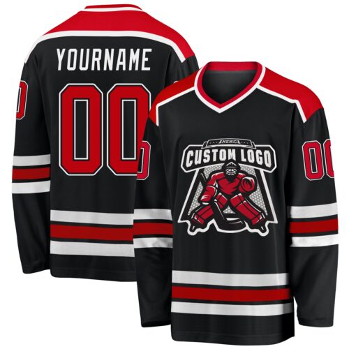 Black1040 Custom Black Red-White Hockey Jersey