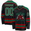 Custom Black Kelly Green White-Red Hockey Jersey