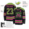 Custom Black Neon Green-Pink Hockey Jersey