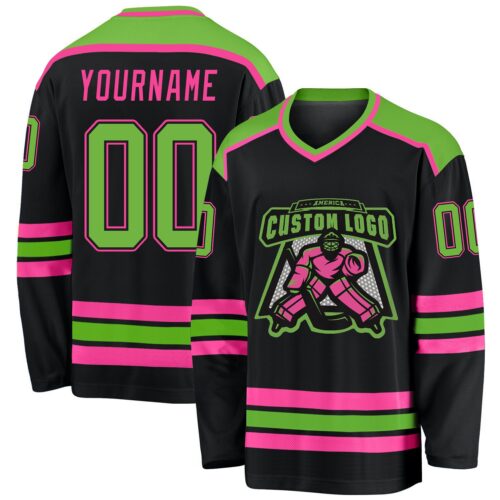 Black1050 Custom Black Neon Green-Pink Hockey Jersey