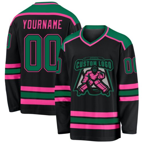 Black1051 Custom Black Kelly Green-Pink Hockey Jersey