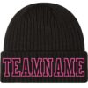 Custom Black Black-Pink Stitched Cuffed Knit Hat