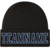 Custom Black Black-Light Blue Stitched Cuffed Knit Hat