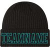 Custom Black Black-Aqua Stitched Cuffed Knit Hat