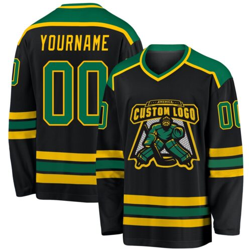 Black1148 Custom Black Kelly Green-Gold Hockey Jersey
