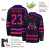 Custom Black Hot Pink-Dark Purple Hockey Jersey