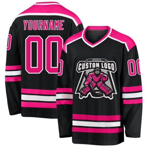 Black1151 Custom Black Hot Pink-White Hockey Jersey