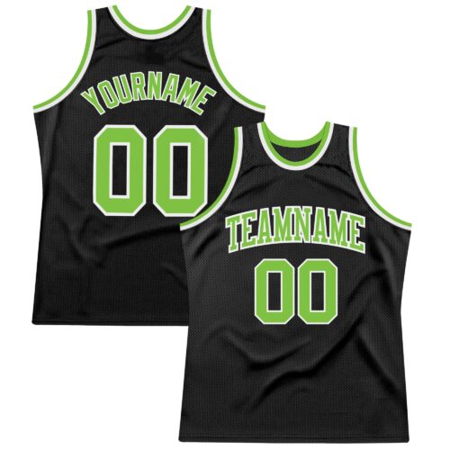 Black1178 Custom Black Neon Green-White Authentic Throwback Basketball Jersey