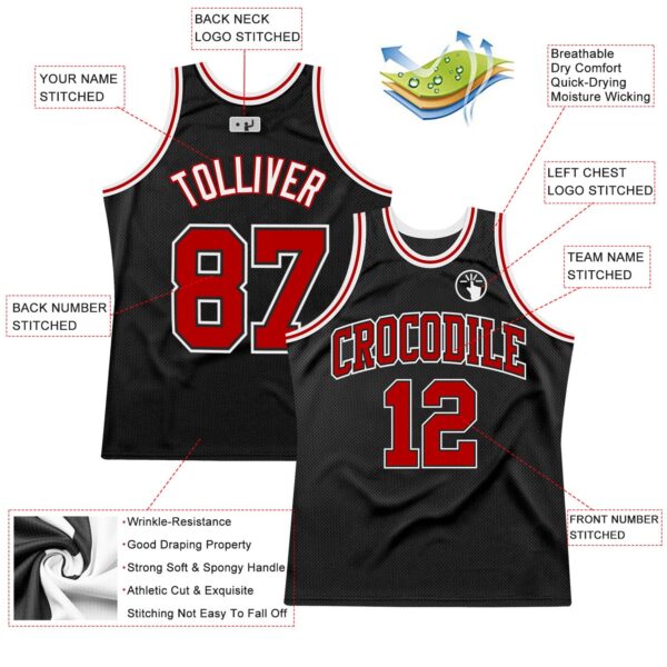 Custom Black Red-White Authentic Throwback Basketball Jersey