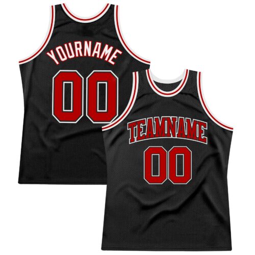 Black1182 Custom Black Red-White Authentic Throwback Basketball Jersey