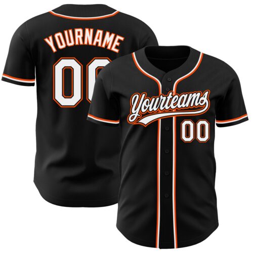 Custom Black White-Orange Authentic Baseball Jersey