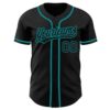 Custom Black Black-Teal Authentic Baseball Jersey