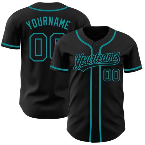 Black1249 Custom Black Black-Teal Authentic Baseball Jersey