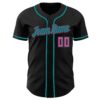 Custom Black Pink-Teal Authentic Baseball Jersey